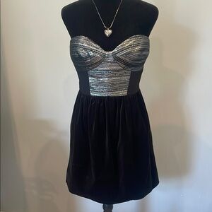 Velvet  Black and Silver Strapless Dress
